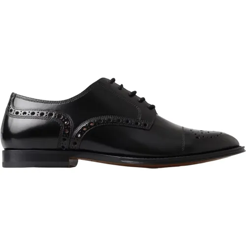 Schwarze Leder Wingtip Derby Schuhe - Dolce & Gabbana - Modalova