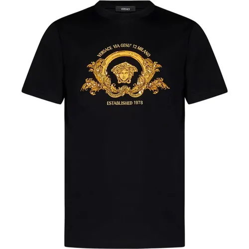 Embroidered Medusa Emblem T-Shirt , male, Sizes: XL, S, L, M - Versace - Modalova