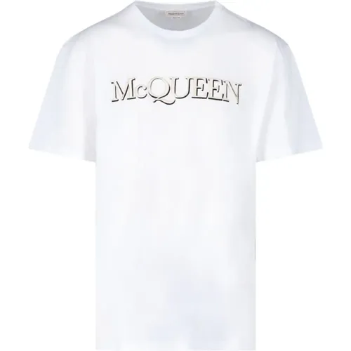 Weißes Baumwoll-T-Shirt mit Markenlogo , Herren, Größe: S - alexander mcqueen - Modalova