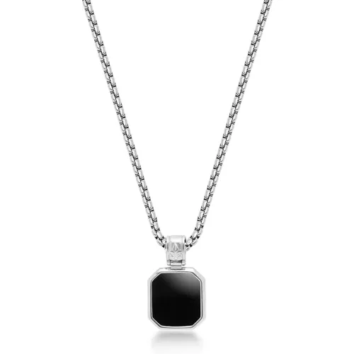 Silver Necklace with Square Matte Onyx Pendant , male, Sizes: M, 2XL - Nialaya - Modalova