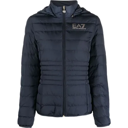 Blaue Logo-Print Steppjacke - Emporio Armani EA7 - Modalova