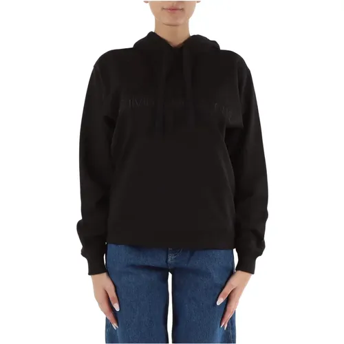 Cotton Viscose Hoodie Embroidered Logo , female, Sizes: XS, S, L, M - Calvin Klein Jeans - Modalova