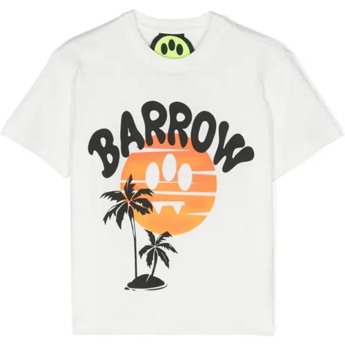 Weiße Baumwoll-T-Shirt mit Logo-Druck und Palmen-Design,Beige Bedrucktes T-Shirt und Polo - Barrow - Modalova