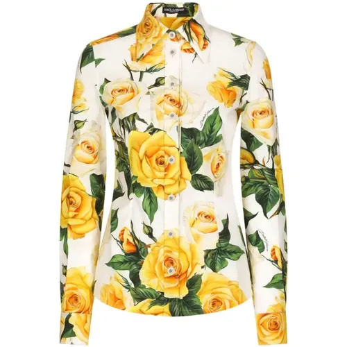 Yellow Rose Shirt , female, Sizes: S - Dolce & Gabbana - Modalova