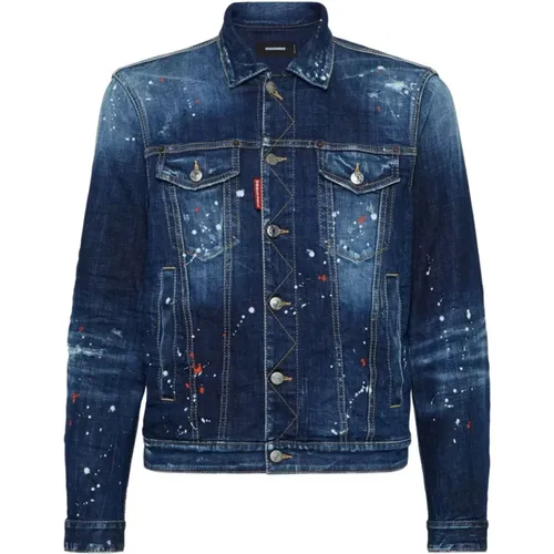 Denim Jackets, male, , Size: XL Paint Splatter Denim Jacket - Dsquared2 - Modalova