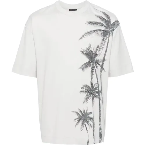 Grey Palm Tree Print T-shirt , male, Sizes: 2XL - Emporio Armani - Modalova