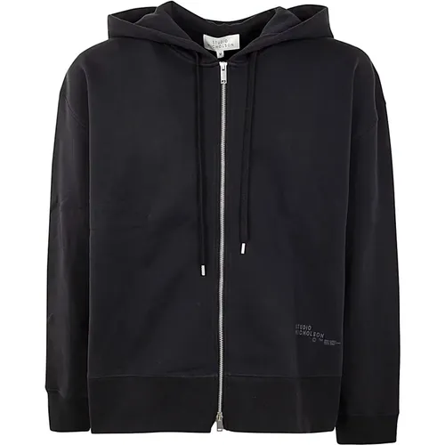 Zip-throughs, male, , Size: 2XL Navy Logo Zip Hoodie - Studio Nicholson - Modalova