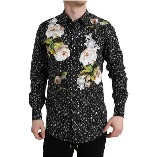 Casual Shirts, male, , Size: 2XL Floral Cotton Slim Fit Shirt - Dolce & Gabbana - Modalova