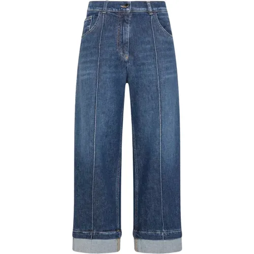 Knöcheljeans mit Frontnaht und umgeschlagenem Saum , Damen, Größe: S - Seventy - Modalova