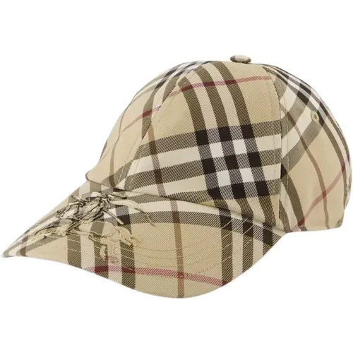 Caps, unisex, , Size: XS Neutral Synthetic Check Cap with Leather Lining - Burberry - Modalova