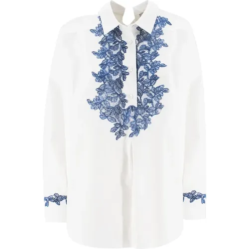 Blouses, female, , Size: S Floral Embroidered Shirt with Bow Detail - Ermanno Scervino - Modalova