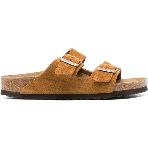 Sliders, female, , Size: 7 US Camel Suede Double Buckle Sandals - Birkenstock - Modalova