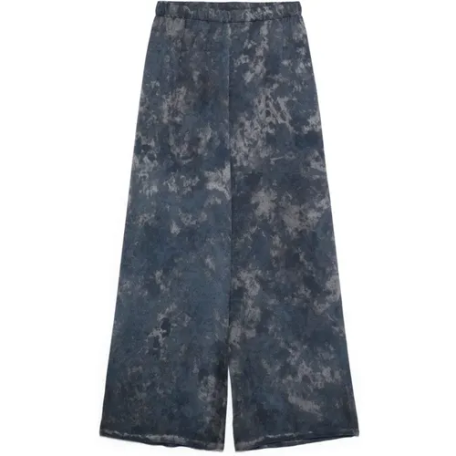 Wide Trousers, female, , Size: M Grey Abstract Pattern Trousers - Avant Toi - Modalova