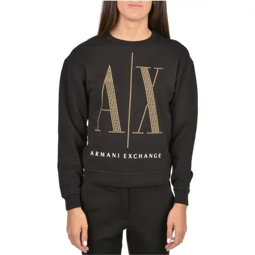 Sweater with Icon Logo Strass , female, Sizes: S, XL, L, M - Emporio Armani - Modalova