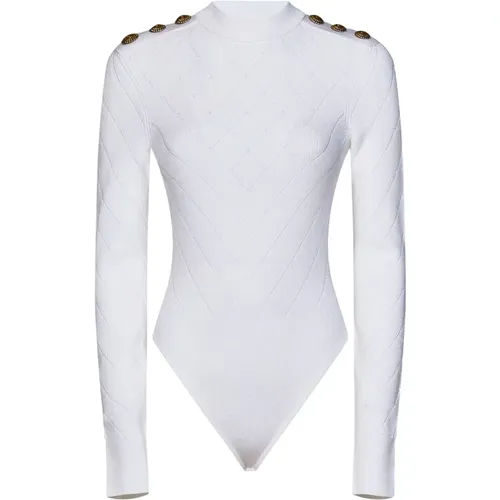 Ribbed Knit Bodysuit with Back Cut-out , female, Sizes: M, XS - Balmain - Modalova