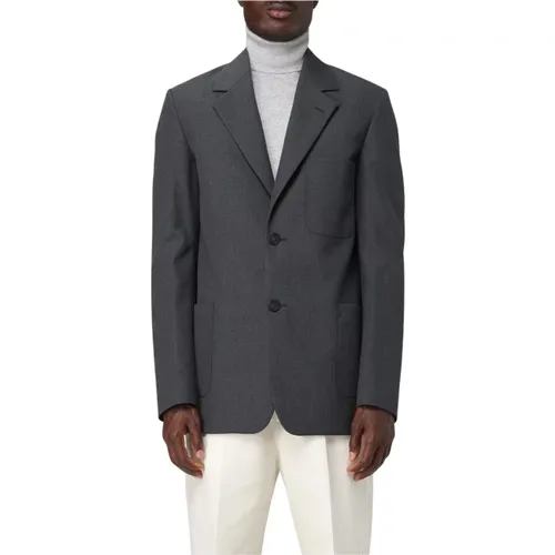 Blazers, male, , Size: L Charcoal Wool Blazer with Patch Pockets - Golden Goose - Modalova