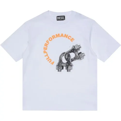 Weißes Kinder T-Shirt mit Bedrucktem Logo - Diesel - Modalova