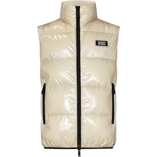 Vests, male, , Size: XL White Ultra Light Down Vest Jacket - Dsquared2 - Modalova