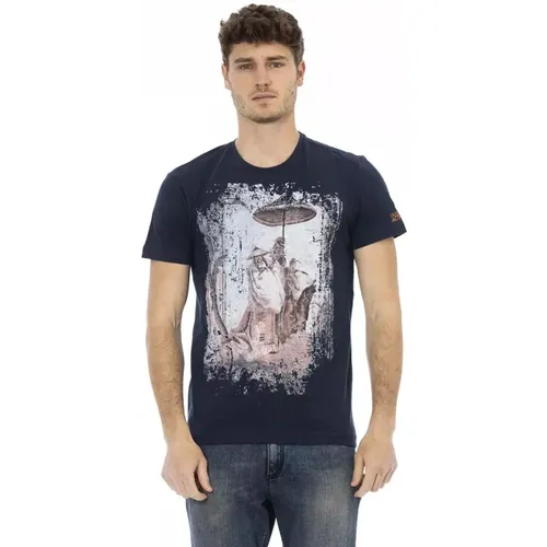 Blau T-Shirt mit Frontprint , Herren, Größe: S - Trussardi - Modalova