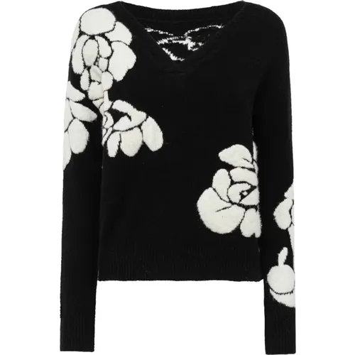 Blumiger V-Ausschnitt Pullover , Damen, Größe: M - Blugirl - Modalova