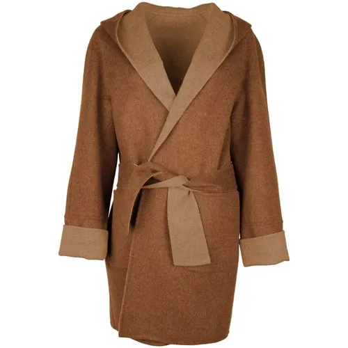 Luxury Reversible Hooded Wool Robe , female, Sizes: XS, L, M, XL, S - Made in Italia - Modalova