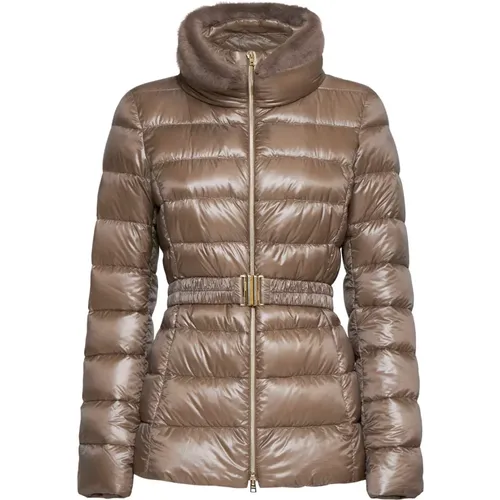 Gepolsterte Nylon-Daunenjacke mit Pelzbesatz , Damen, Größe: L - Herno - Modalova