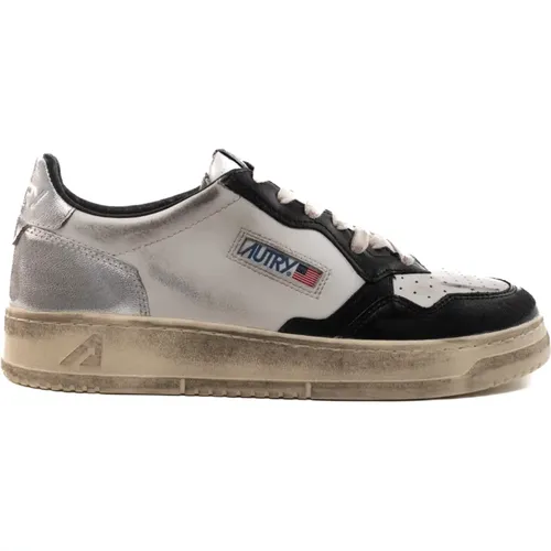 Herren Weiß/Silber/Schwarz Leder Sneakers , Herren, Größe: 43 EU - Autry - Modalova