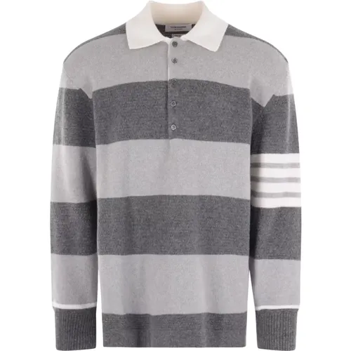 Striped Wool Sweater with Polo Collar and Button Closure , male, Sizes: 2XL, M, L - Thom Browne - Modalova