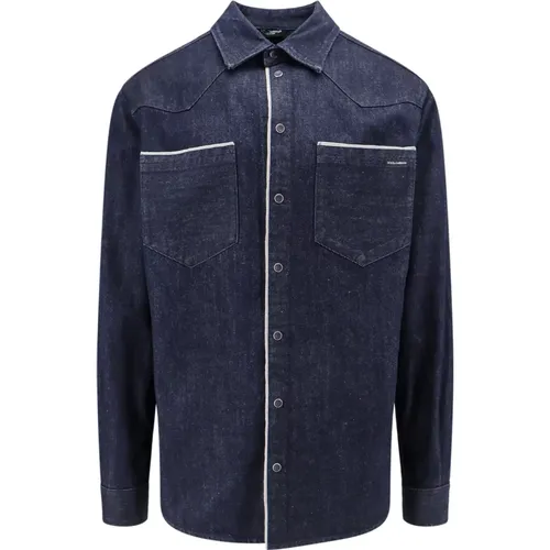 Denim Logoed Shirt , male, Sizes: L - Dolce & Gabbana - Modalova