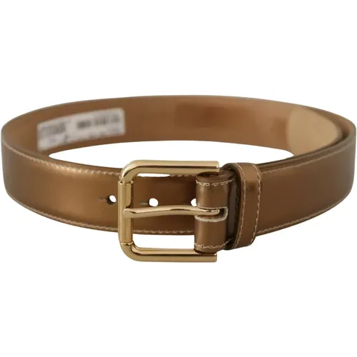 Bronze Calf Leather Gold Logo Waist Buckle Belt , female, Sizes: 65 CM - Dolce & Gabbana - Modalova