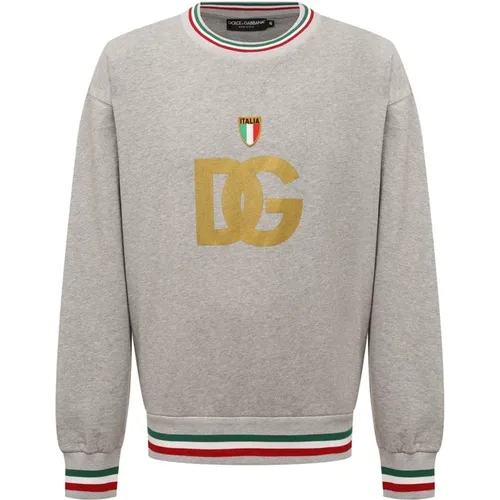 Sweatshirts, male, , Size: S Cotton Sweatshirt with Logo Detail - Dolce & Gabbana - Modalova