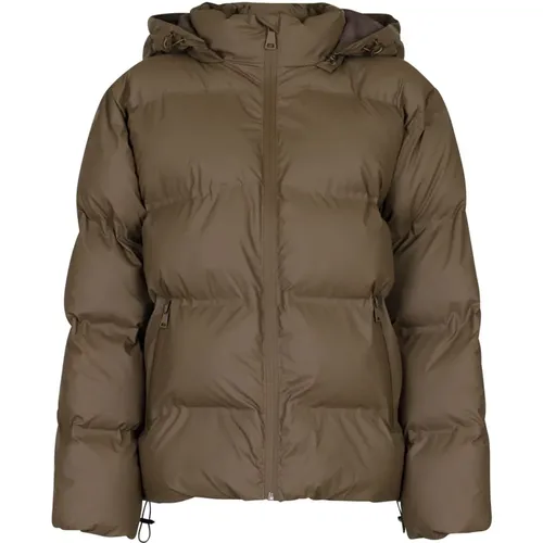 Dark Taupe Puffer Jacket with High Neck and Adjustable Hood , female, Sizes: M, L - NEO NOIR - Modalova