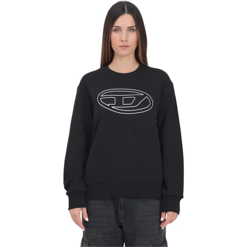 Schwarzer Crewneck-Sweatshirt mit Oval D Logo , Damen, Größe: L - Diesel - Modalova