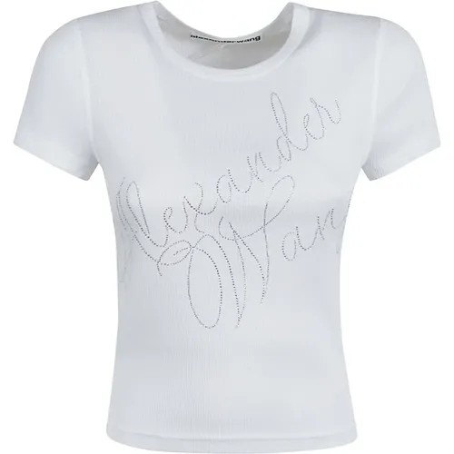 Weißes Logo-besticktes Baumwoll-T-Shirt , Damen, Größe: M - alexander wang - Modalova