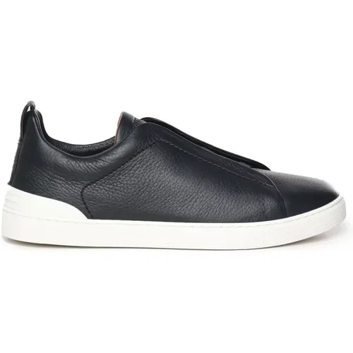 Sneakers, male, , Size: 7 US Navy Slip-On Sneakers with Elastic - Ermenegildo Zegna - Modalova