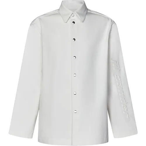 Weiße Hemdbluse mit Knopfleiste und Logo-Detail,Baumwollhemd mit Ton-in-Ton-Druck - Jil Sander - Modalova