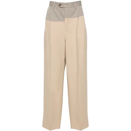 Straight Trousers, male, , Size: M Wool Tailored Two-Tone Panelled Pants - Magliano - Modalova