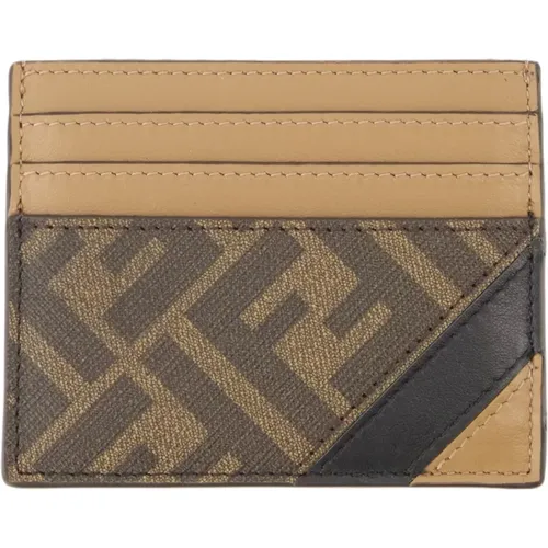 Wallets & Cardholders, male, , Size: ONE SIZE Leather Card Holder with FF Print - Fendi - Modalova