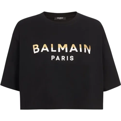 Kurzes Paris T-Shirt , Damen, Größe: XS - Balmain - Modalova
