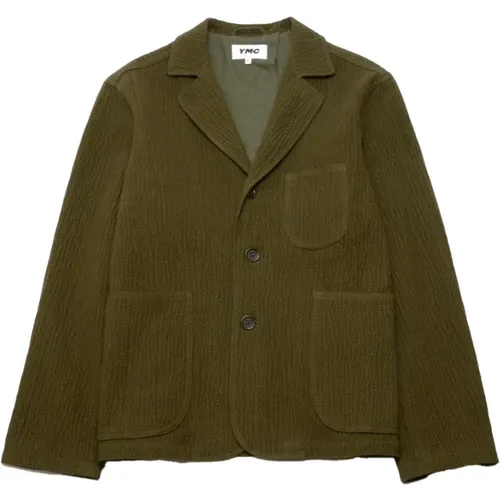 Blazers, male, , Size: L Relaxed Fit Button-Up Seersucker Jacket - YMC You Must Create - Modalova