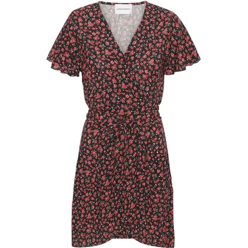 Blumiges Wickelkleid mit Rüschen , Damen, Größe: XS - American Dreams - Modalova