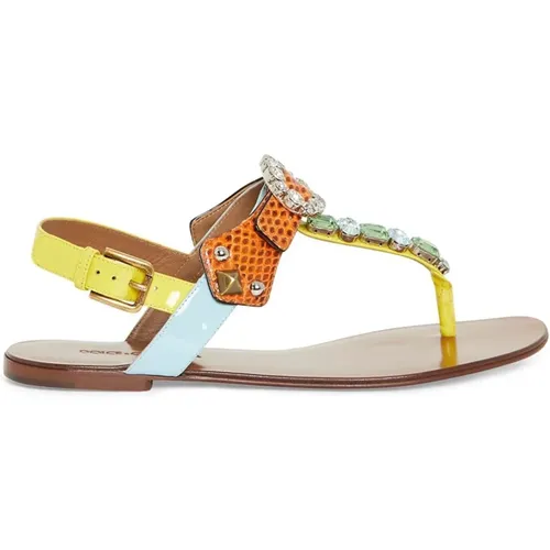 Flat Sandalen , Damen, Größe: 37 1/2 EU - Dolce & Gabbana - Modalova