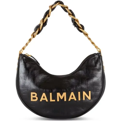 Handbags, female, , Size: ONE SIZE Leather Shoulder Bag with Gold-tone Logo - Balmain - Modalova