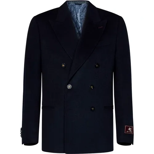 Navy Cashmere Double-Breasted Blazer , male, Sizes: XL, L - ETRO - Modalova