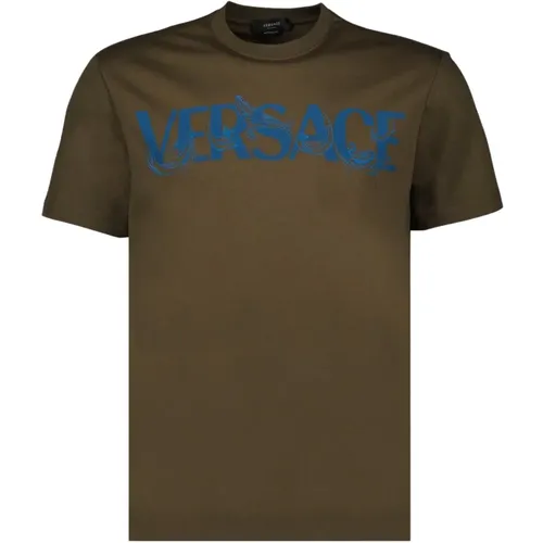 Logo Print Rundhals T-shirt , Herren, Größe: L - Versace - Modalova