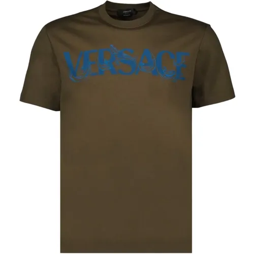 Logo Print Rundhals T-shirt , Herren, Größe: M - Versace - Modalova