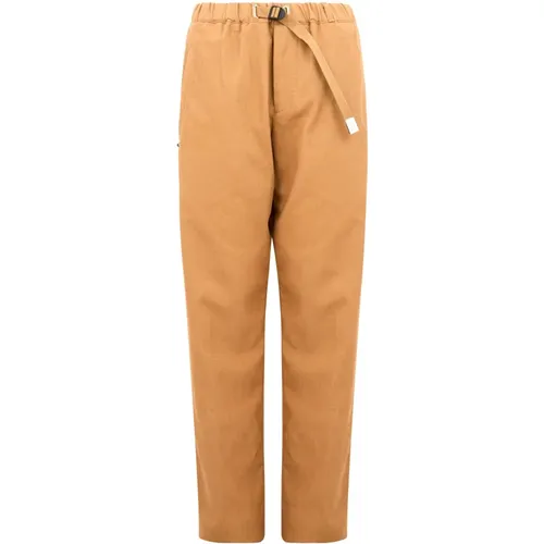 Straight Trousers, male, , Size: XL Camel Cotton Trousers with Belt - White Sand - Modalova