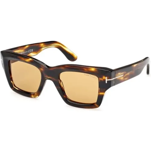 Klassische Sonnenbrille Dunkles Havana Braune Gläser - Tom Ford - Modalova