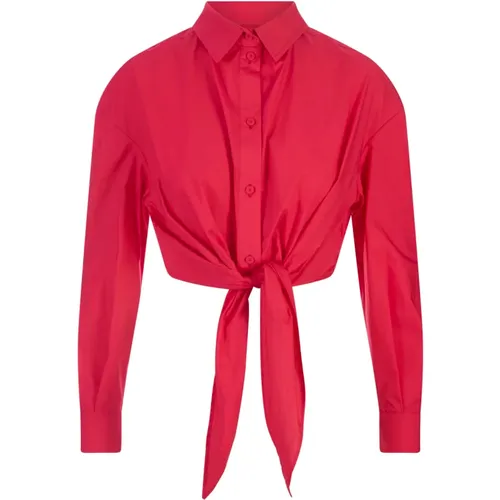 Rotes Baumwollpopelinhemd mit Knotendetail , Damen, Größe: S - Alessandro Enriquez - Modalova