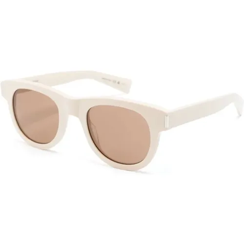 Weiße Sonnenbrille mit Originalzubehör , unisex, Größe: 49 MM - Saint Laurent - Modalova